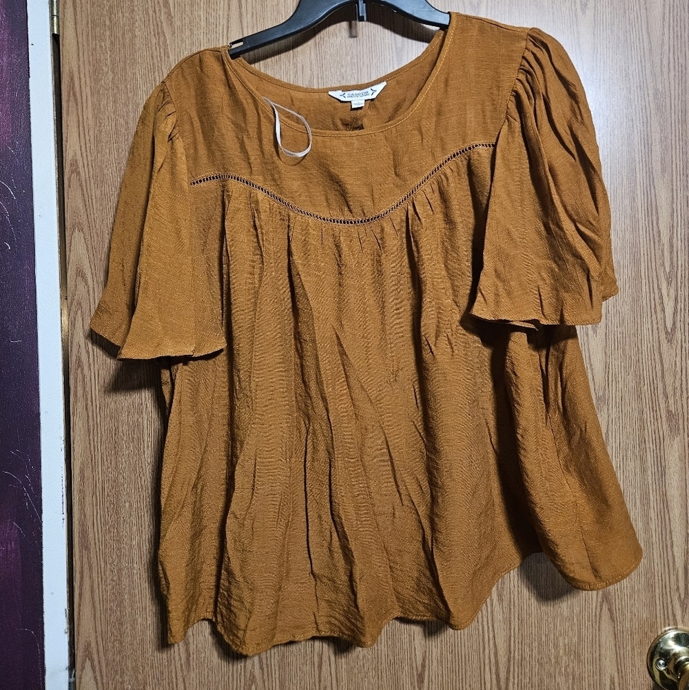Nanette Lepore Western Brown Blouse Flutter Sleeve Cottagecore Shirt Size Large!